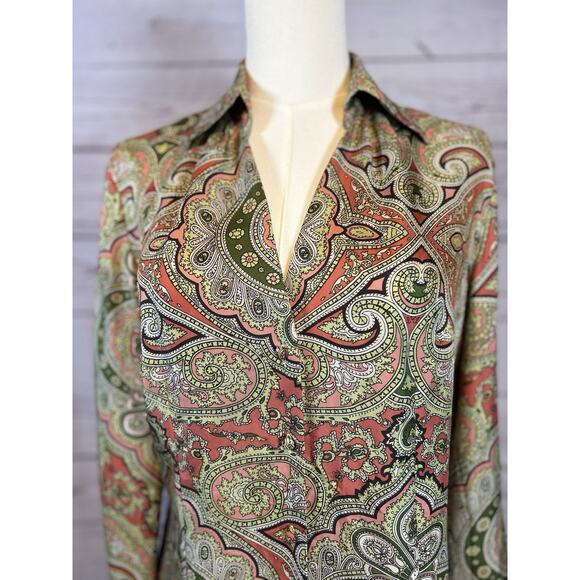 Ann Taylor Silk Paisley Blouse | Size 8 | Multicolor Long Sleeve Shirt - Picture 2 of 10